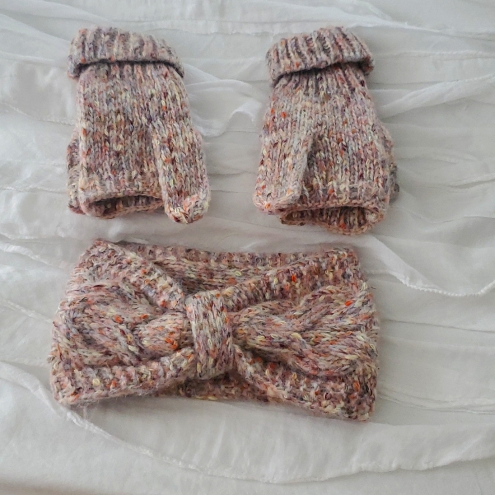 Fall / Autumn Knit headband & fingerless covered gloves